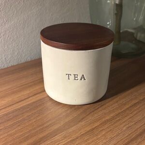 White Ceramic Tea Canister with Wooden Lid